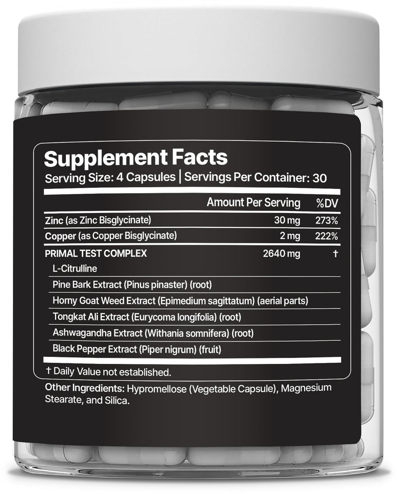 Primal Testosterone Booster for Men – Energy, Muscle & Drive Support with Ashwagandha, Tongkat Ali & Horny Goat Weed – Testosterone Supplement for Men – 120 Capsules