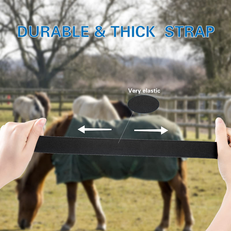 Pack of 4 Horse Blanket Sheet Leg Straps Adjustable Elastic Leg Straps for Horse Blanket with Metal Double Swivel Snaps Stretchy Horse Leg Belly Replacement Straps for Winter, Black - BeesActive Australia