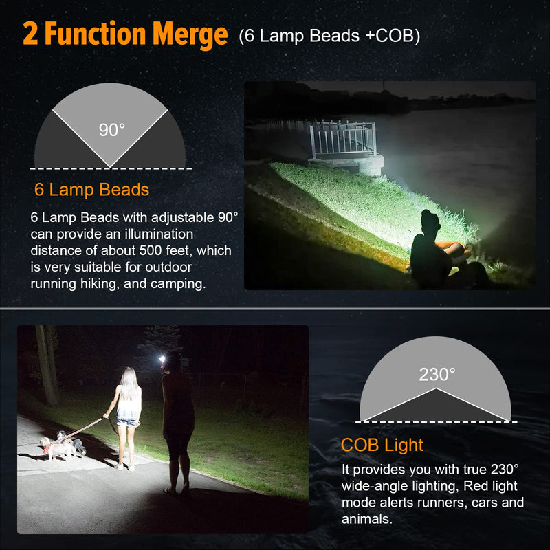 Headlamp Rechargeable, 500 Lumen Super Bright Motion Sensor LED HeadLamp, Headlamp Flashlight with White Red Lights, 6 Modes Lightweight Waterproof Head Lamp for Hiking Camping Essentials