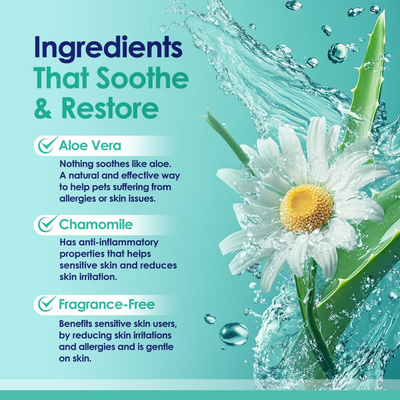 2-in-1 Dog Shampoo and Conditioner with Soothing Aloe Vera & Chamomile, Sensitive Skin, Fragrance-Free, Hypoallergenic Formula Provides Itchy Skin Relief from Dry Skin & Allergies - 16oz - PawsPlanet Australia