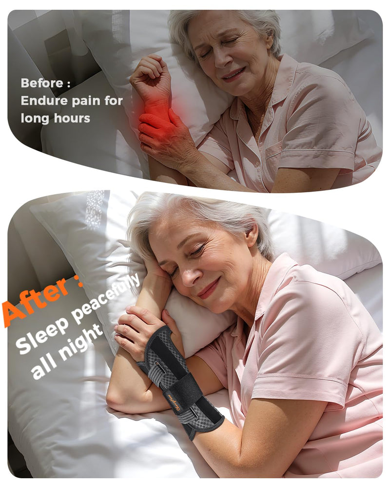 Carpal Tunnel Wrist Brace for Women&Men, [Ultra Breathable & Upgraded Support] Night Wrist Support with Metal Splints Fit Right Hand, Rigid Hand Brace for Tendonitis, Sprain, Arthritis, Pain Relief(Black, S/M, Left Hand) Black