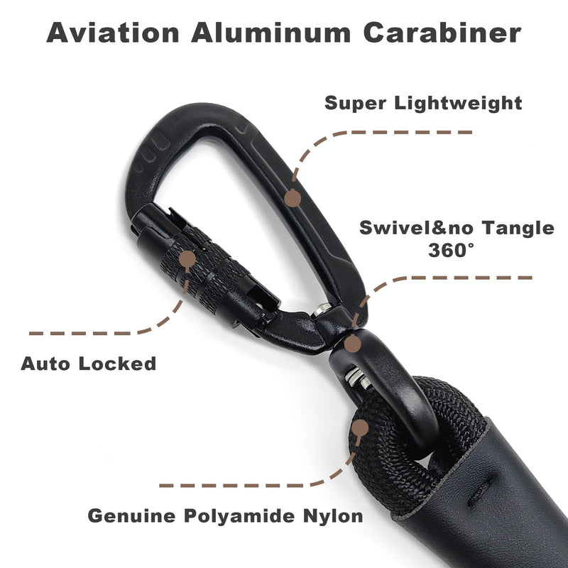 Rope Dog Leash, 4 ft Heavy Duty Dog Leash with Aviation Aluminum Auto Locking Carabiner, Strong Nylon Dog Lead for Small, Medium, Large Dogs (Black, 4FT) Black - BeesActive Australia