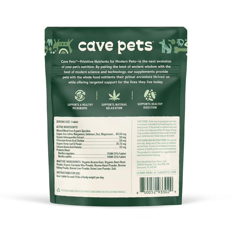 Super Chomp Tablets, Dog Probiotic Supplement for Digestive Health and Natural Relaxation, Multi-Glandular & Hemp, 60 Tablets Multi Glandular + Hemp - PawsPlanet Australia