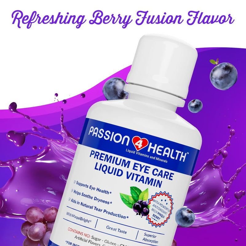Passion 4 Health Liquid Eye Vitamins - Natural Vision & Adult Eye Care Supplement - Premium Support with Maqui Berry Extract, Gluten-Free, Non-GMO, No Sugar - 30-Day Supply, Made in USA