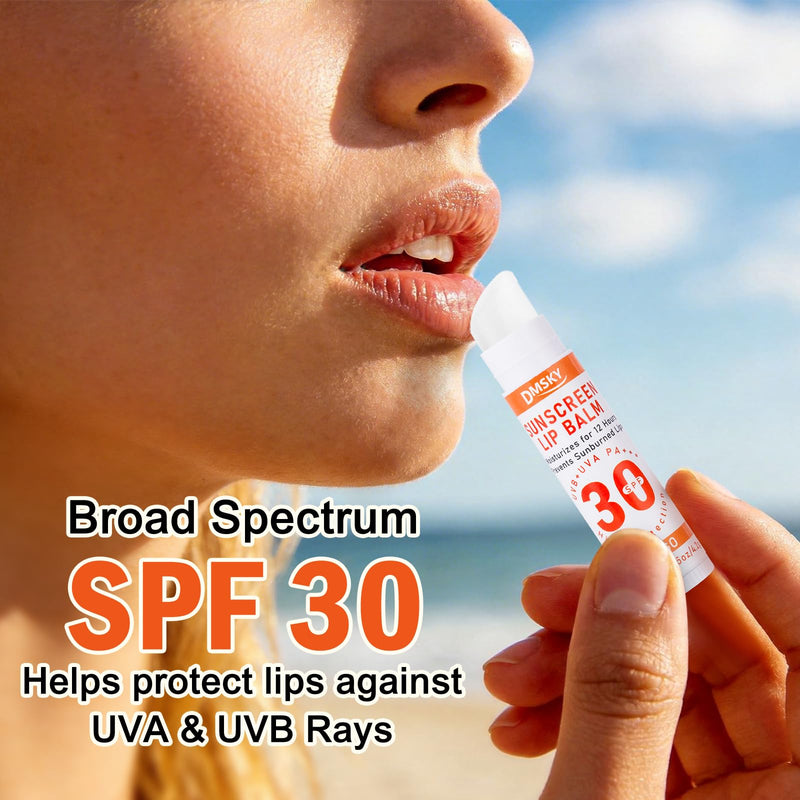 SPF 30 Sunscreen Lip Balm 20 Pack, Clear No White Cast, 10 Flavors | Protect Dry Chapped Lips with Vitamin E and Beeswax, Broad Spectrum SPF Lip Balm for Travel