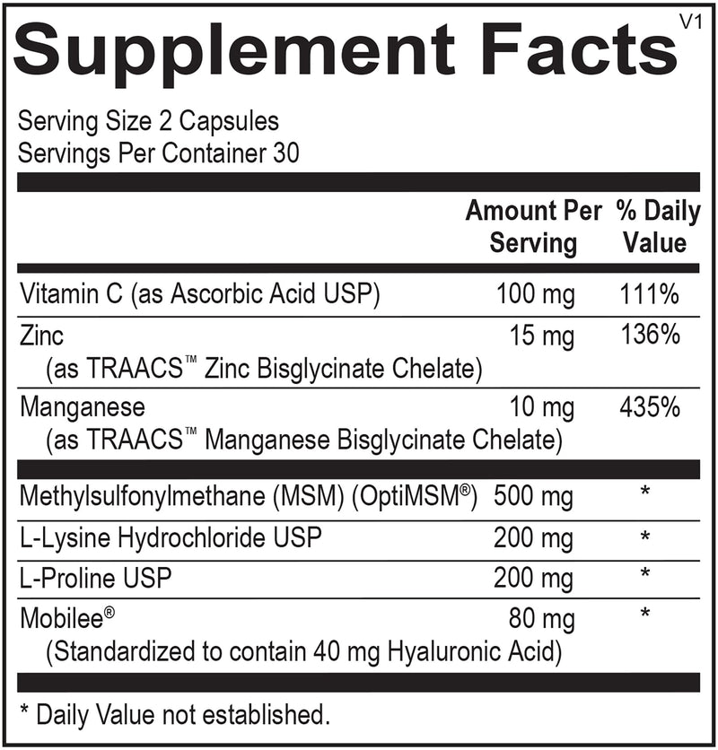 Joint-N-Skin RSVP Dietary Supplement | Nutrient Support for Healthy Connective Tissue in Joints, Skin, Ligaments, and Bones with Amino Acids, MSM, Vitamin C, and Zinc (30 Capsules)