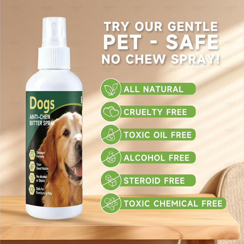 Bitter Dog No Chew Spray, Dog Deterrent Spray for Furniture & Carpet, Puppy Corrector & Training Spray for Dogs & Puppies, Safe & Natural, Prevent Peeing, Biting, Chewing & Licking Injuries, 200ml 200ml Bottle - Single