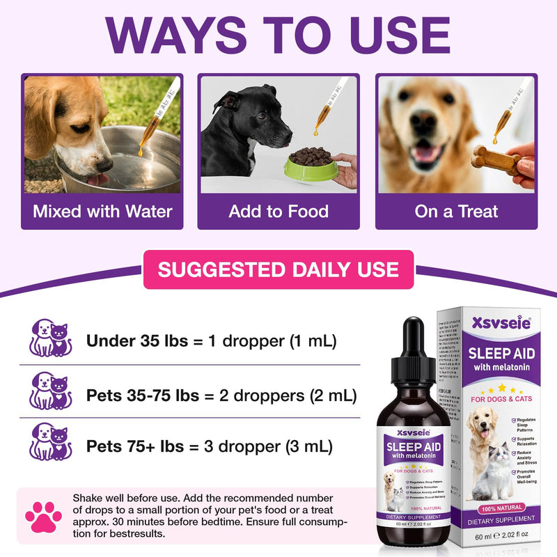 Melatonin for Dogs,Sleep Aid Drops for Dogs and Cats Calming,Liquid Melatonin for Pets Support Relaxation & Deep Sleep and Overall Well-Being