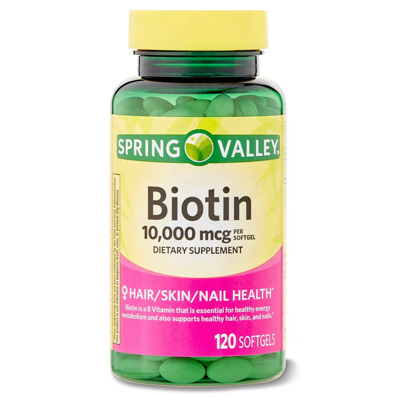 Spring Valley Biotin 10000mcg 120 Count, Dietary Supplement for Hair Skin Nails, Hair Vitamins for Hair Loss for Women Bundle with Luall’s 45 Health Guide (10,000 mcg 120 Count) 10.000 mcg 120 Count