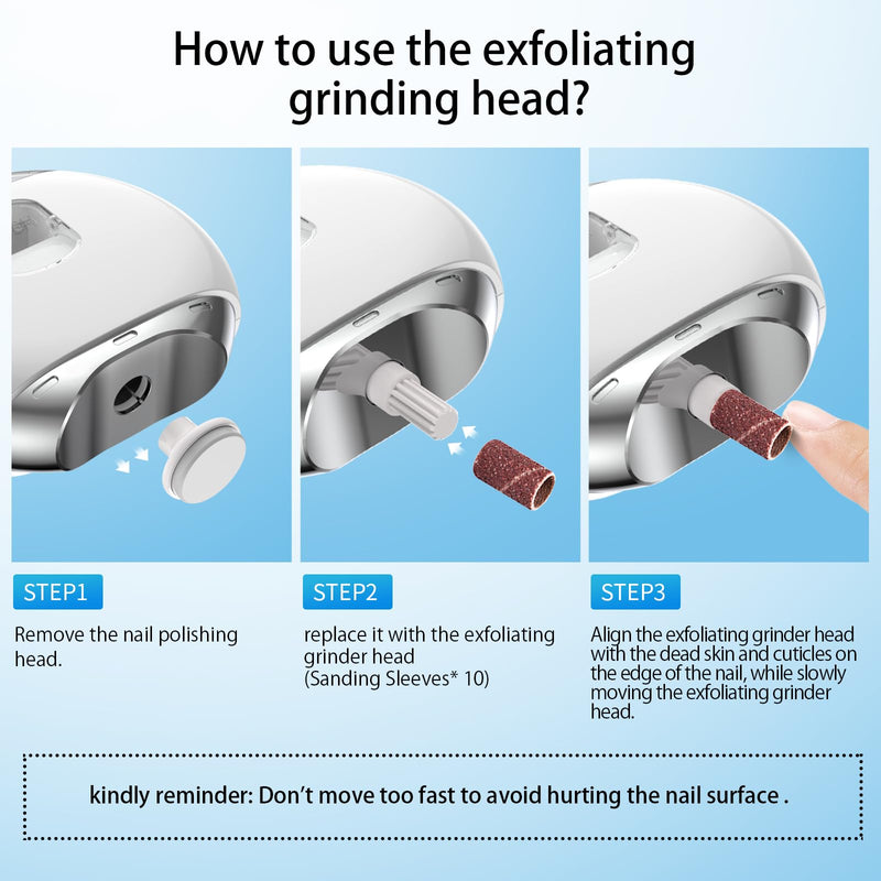 Electric Nail Clipper with LED Light & 3 Speeds, Fingernail Cutter and Polisher and Exfoliating 3 in 1 Nail Scraps Storage Rechargeable Safety Fingernail Trimmer for Baby Seniors and Adult White With Clear