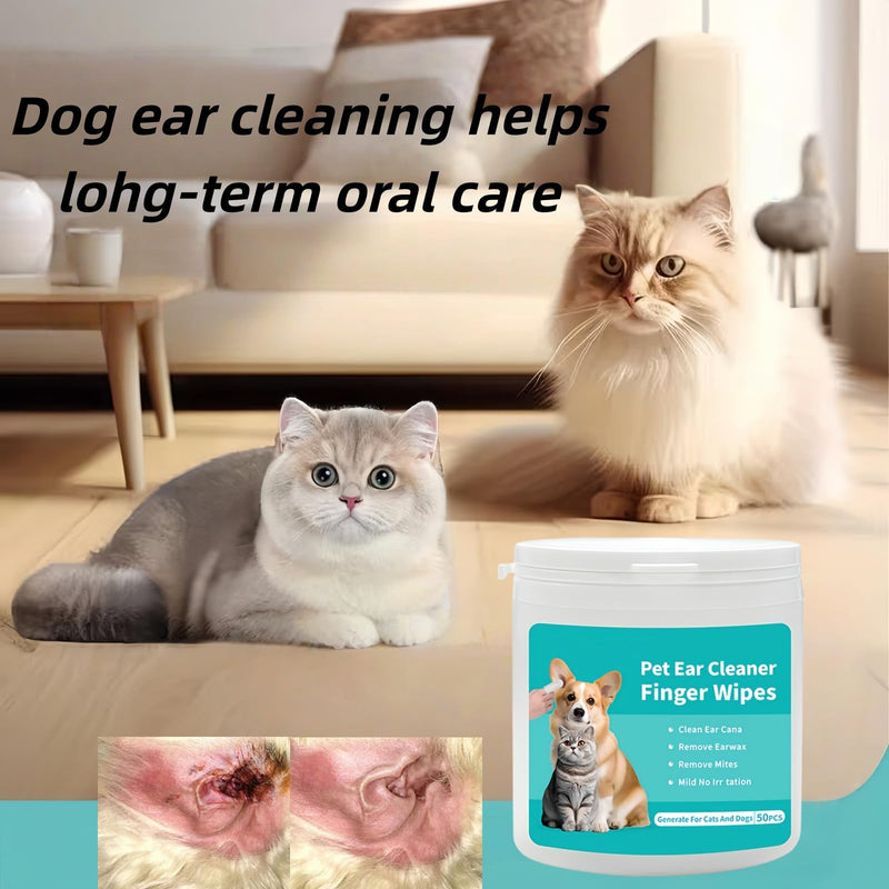 50PCS Dog Ear Wipes,Dog Ear Cleaner Finger Wipes,Pet Wipes for Dogs & Cats,Ear Drops for Dogs Relief,Dog Ear Wipes & Cleaner for Dogs & Cats,Pet Soft Finger Wipes with Aloe to Remove Wax
