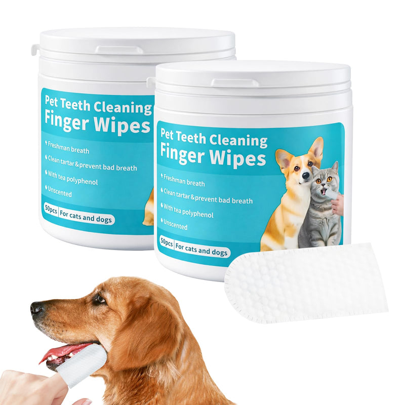 Natural Pet Dental Finger Wipes,2026 Pet Teeth Cleaning Finger Wipes for Dogs Cats,No Brushing Pets Oral Care Wipe for Fresh Breath (2 Box)