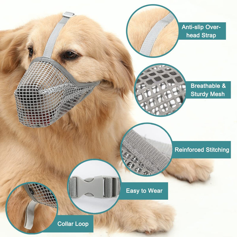 Dog Muzzle, Muzzle with Soft Mesh Cover for Small, Medium and Large Dogs, Poison Bait Protection, Muzzle with Adjustable Straps, Prevents Biting, Chewing and Licking Gray L: Snout(10¼"-12¼") - BeesActive Australia