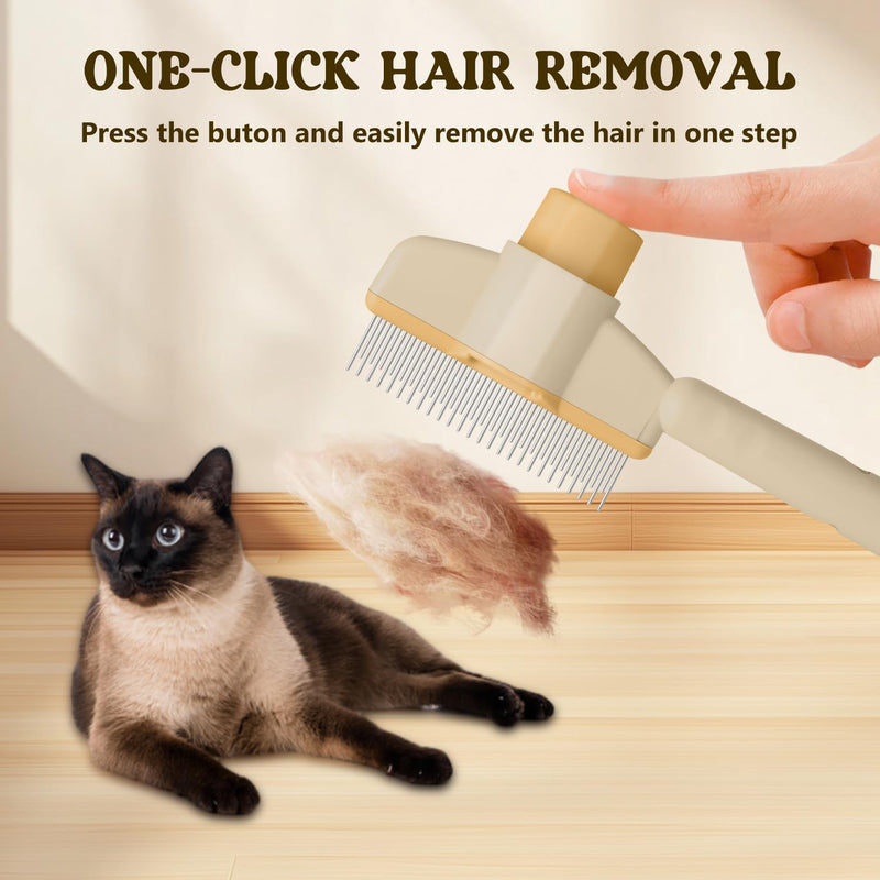Pet Hair Removal Comb Flea Comb, 2025 New Cat Grooming Brush, Cat Brush with Release Button, De-Shedding Cat Hair Comb, Cat Grooming Supplies, Cat Brush for Short and Long Hair Cats (Yellow) Yellow - BeesActive Australia