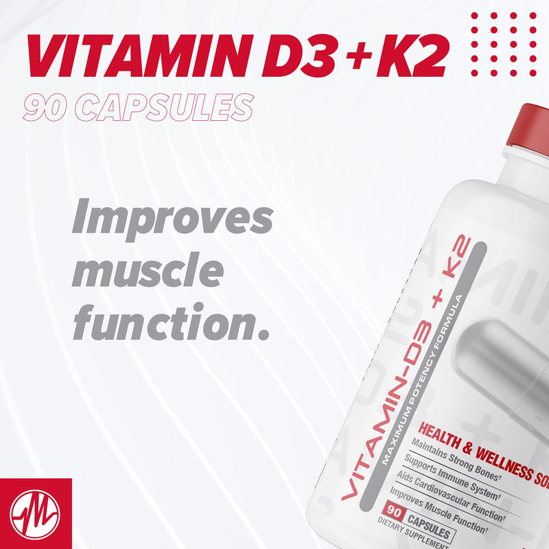 Metabolic Nutrition Vitamin D3 + K2, Bone and Heart Health Formula, Immune Support, 90 Veggie Caps 7000IU per Capsule Max Dose 90 Count (Pack of 1)