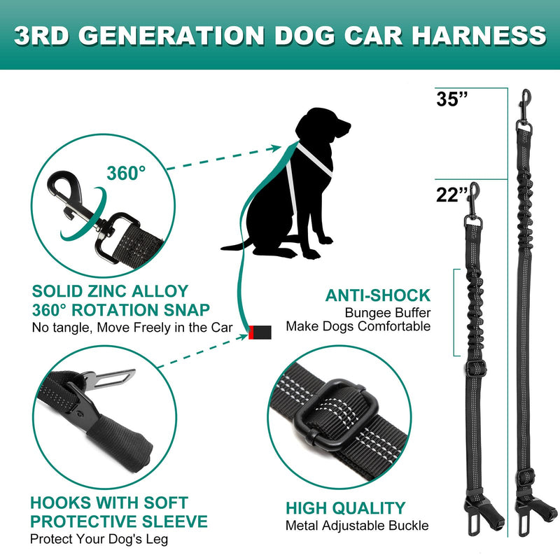2 Packs Dog Seat Belt, 3rd Generation Dog Seatbelt Harness with Adjustable Metal Buckle, Elastic Bungee Reflective Vehicle Car Headrest Restraint Tether for Small Medium Large Dogs Pet - BeesActive Australia