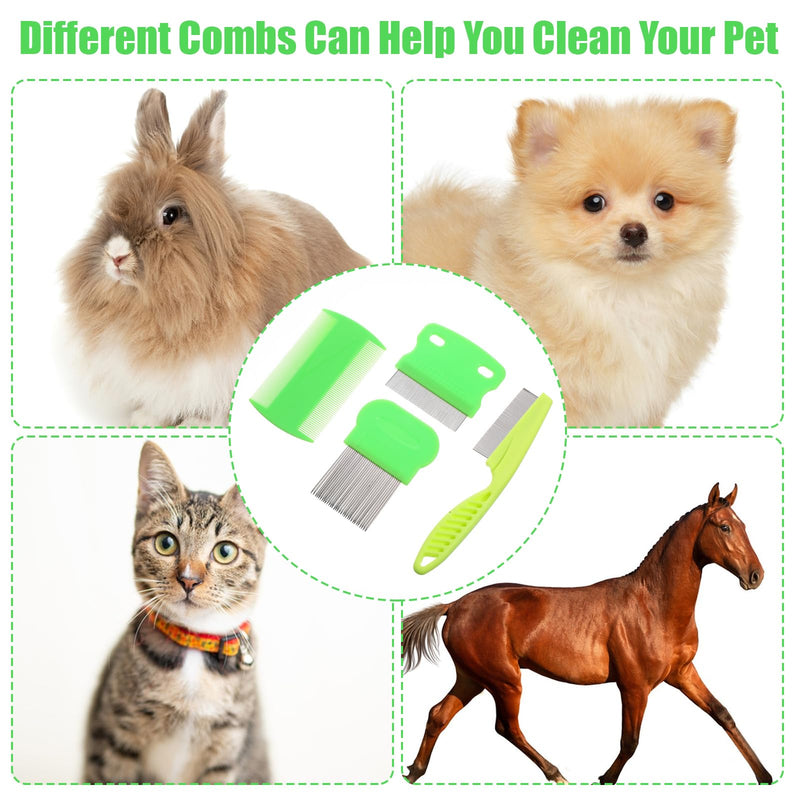 Molain metal lice comb, pack of 4 cat dog flea comb, flea comb for removing fleas, plastic double-sided nit comb, pet comb, stainless steel lice comb, metal teeth lice comb for removing (green) green - BeesActive Australia