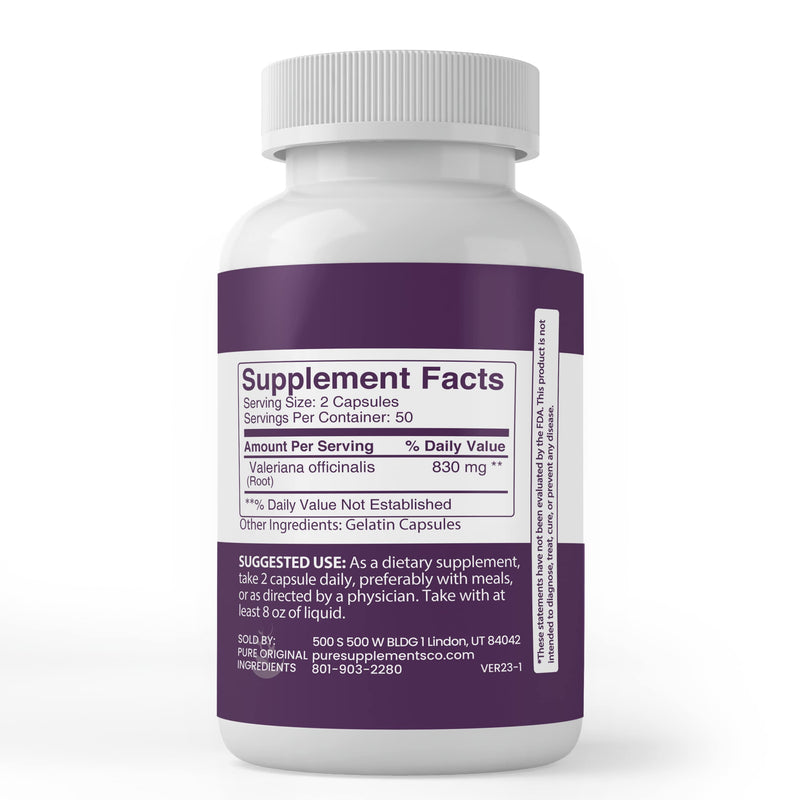 PURE ORIGINAL INGREDIENTS Valerian Root, (100 Capsules) Always Pure, No Additives Or Fillers, Lab Verified 100 Count (Pack of 1) - BeesActive Australia