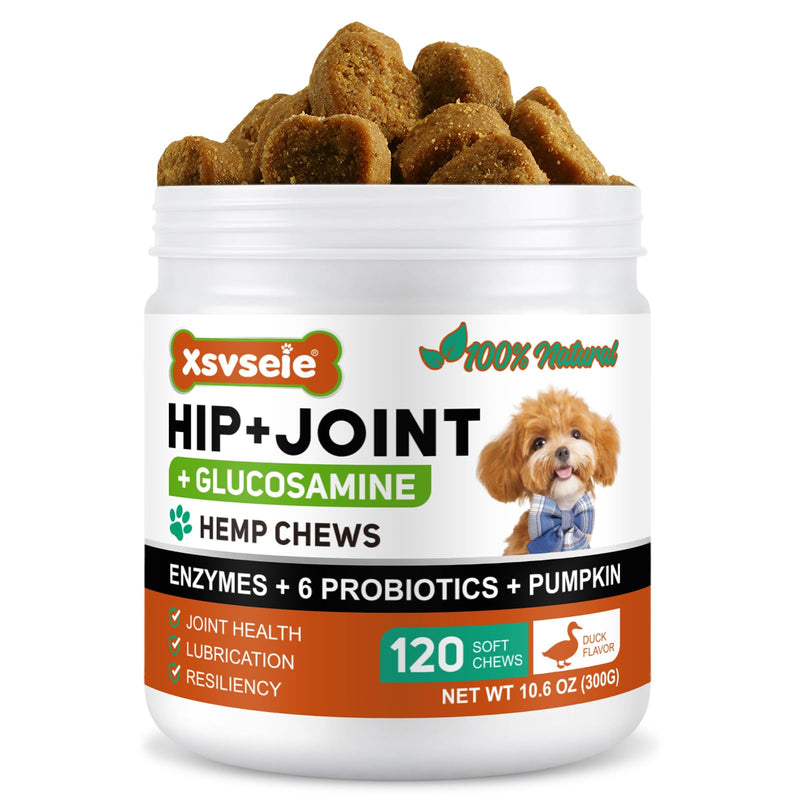 Hip & Joint Supplement for Dog,120 Chews Hip & Joint Care Tablets with Glucosamine, Chondroitin, Green-Lipped Mussels and Vitamins,Joints Care for Senior Dog Puppies - Duck Flavor