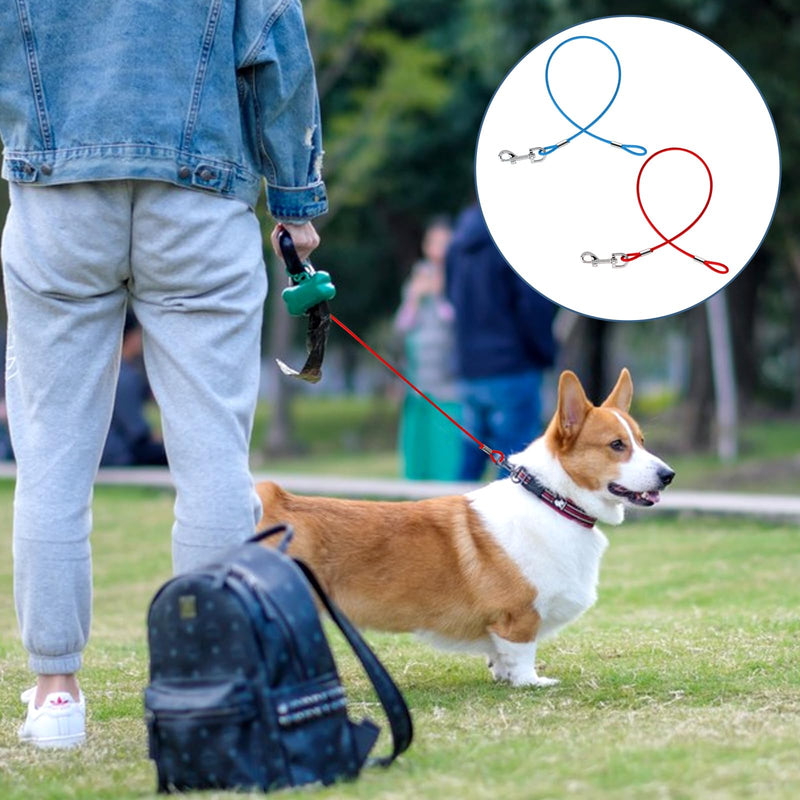Chew Proof Cable Dog Leash Extension, 2 Pack Metal Cable Leads, Heavy Duty Dog Leash Non-Tangle Connect Leash for Any Leash & Collar & Harness, Dog Leash Extender (Red, Blue) - BeesActive Australia