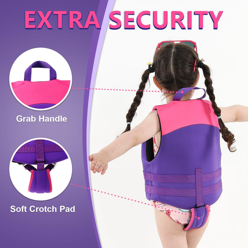 Kids Swim Vest Toddler Floaties for 24-66 lbs Boys Girls, Toddler Swim Vest with Adjustable Safety Strap, Easy On and Off Swimming Aid for Age 2-6 Years Learn to Swim Purple M/(4-6 yrs/40-66 lbs)