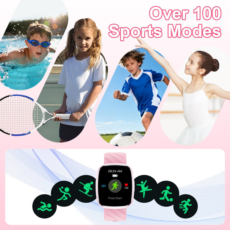 AXYWINBO Smart Watch for Kids-Watches for Girl boy Teens IP68 1.75" Fitness Tracker with Heart Rate Sleep Monitor Pedometer Alarm Clock Games-Kid Sport Watch for 4-14 Ages Girls boy Gift Pink - BeesActive Australia