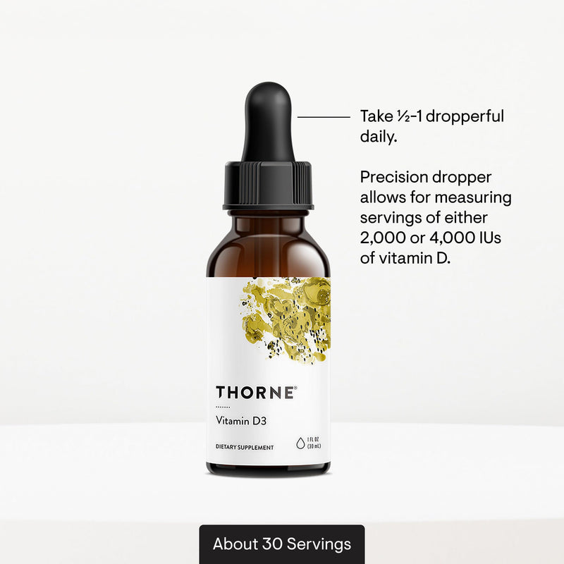 THORNE Vitamin D3 Liquid, 4,000 IU with Precision Dropper, 30 Servings | Supports Bone & Muscle Health, Calcium Absorption, Cardiovascular & Immune Function*, Vegan, NSF Contents Certified