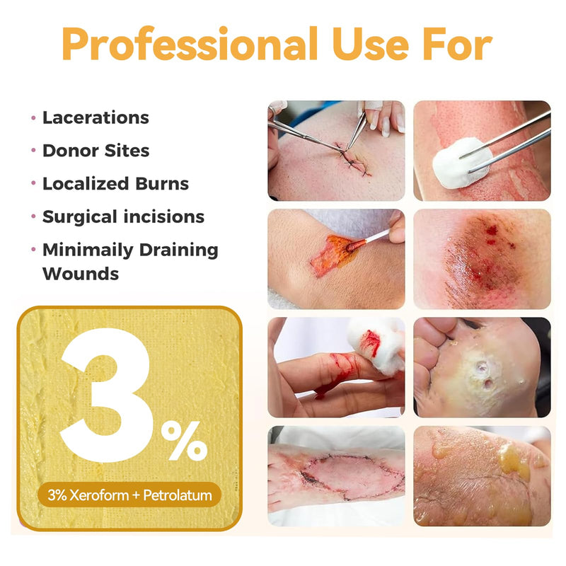 Jointown Xeroform Petrolatum Dressing Bandages, Soft Mesh Gauze Patch for Wound Care, Burns, Lacerations, Skin Grafts & Surgical Incisions, 5"x9", 25 Individual Pack 5"×9"