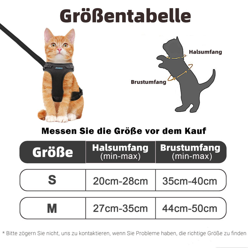 Supet Cat Harness and Leash Set Escape Proof Kitten Harness Adjustable Cat Vest Harness with Reflective Strips Universal Cat Leash and Harness for Cats/Puppies M M (Chest: 44.5-49.5 cm) Black - BeesActive Australia