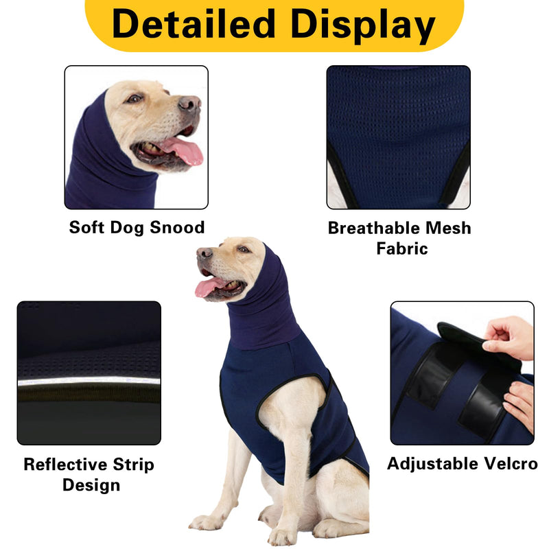 Yanmucy Calming Dog Coat with Dog Snood 2 in 1 Anxiety Relief Adjustable Anxiety Jacket with Dog Hoodie Earmuffs Relieve Nervous Dog Vest for Fireworks Thunder (Blue, 2XL) Blue - BeesActive Australia