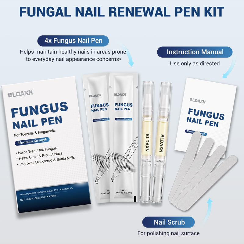 Toenail Fungus Treatment Extra Strength, Fungal Nail Treatment Pen with 25% Undecylenic Acid and 1% Tolnaftate, Maximum Strength Improves Appearance of Discolored, Brittle and Thick Nails (4 Pack) 0.09 Fl Oz (Pack of 4)