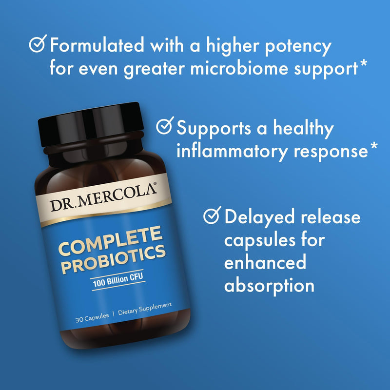 Dr. Mercola Complete Probiotics, 100 Billion CFU, 30 Capsules (30 Servings) | Supports Immune, Digestive, and Gut Health, Contains 10 Probiotic Strains, Non-GMO, Gluten-Free, and Soy-Free