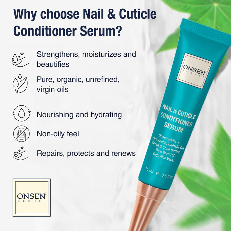 Onsen Secret Nail Reboot Duo - Treatment for Damaged Nails - Natural Nail Care & Cuticle Repair - Visible Results For Perfect Nails, Cuticle Conditioner Cream 15ml & Nail Reboot Oil 10ml 0.85 Fl Oz (Pack of 2)