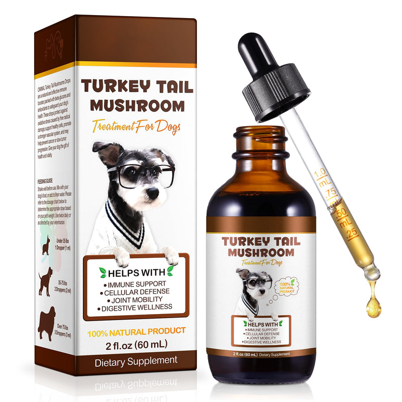 Turkey Tail Mushroom & Turmeric Liquid Drops for Dogs - Natural Bacon Flavour with Probiotics - 60ml