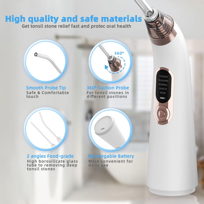 Voraiya Electronic Tonsil Stone Remover Vacuum, 5 Modes Instant Suction Cleaner Tool, 10 in 1 Tonsil Stone Removal Kit, Easy to Use, Fight Bad Breath White - BeesActive Australia