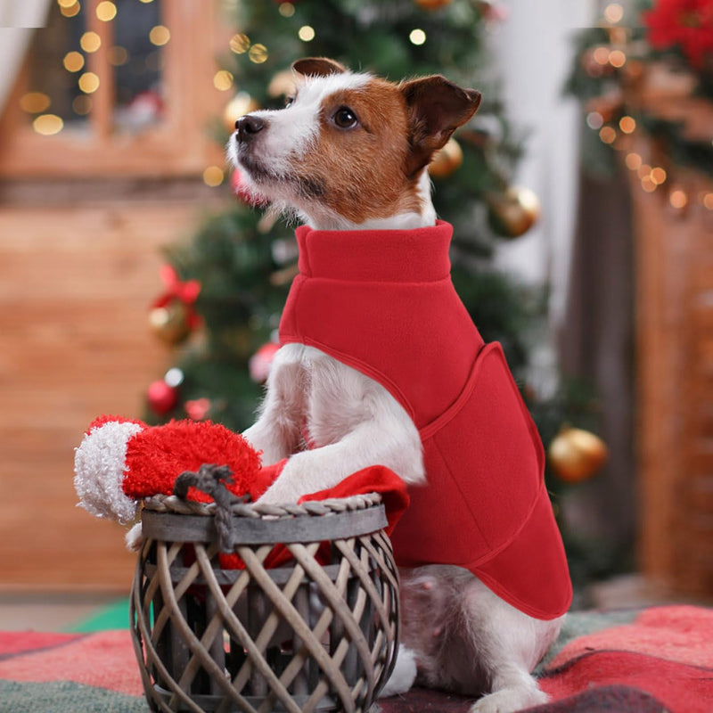 Queenmore Small Dog Sweaters, Soft Fleece Vest Pullover Dog Jacket with Leash Hole, Warm Winter Dog Clothes Cold Weather Doggy Dachshund Sweater for Small Dogs Cats Boy or Girl (Red, S) Red - BeesActive Australia