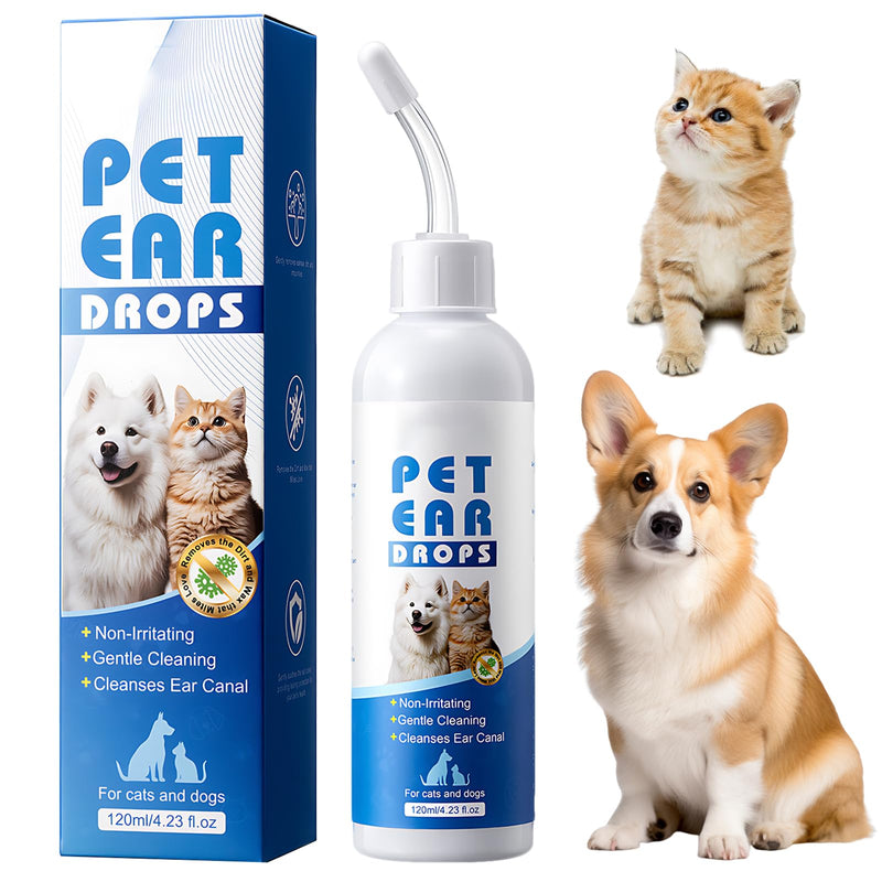 120ml Dog Ear Cleaner Drops,Ear Drops for Dogs and Cats,Soothe Pet Discomfort,Gentle Remove Wax,Stains and Dirt,Odour Control