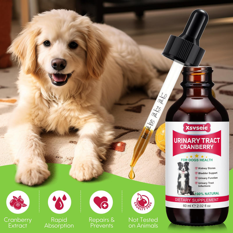 Dog Urinary Tract Infection Treatment, Natural Dog UTI Treatment Drops - Urinary Tract Support for Bladder Stones & Incontinence Relief, Cranberry Herbal Supplement for Renal Health - 60mL 1Pcs