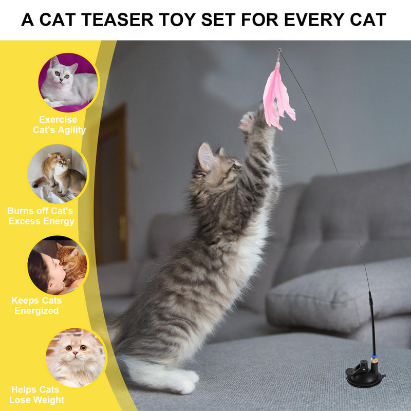 8pcs Cat Feathe Toys, Interactive Cat Toy for Indoor Cats, Suction Cup Cat Toys for Indoor Cats, Replacements Feathers Worm, Hanging Cat String Toy for Bored Indoor Kitten - BeesActive Australia