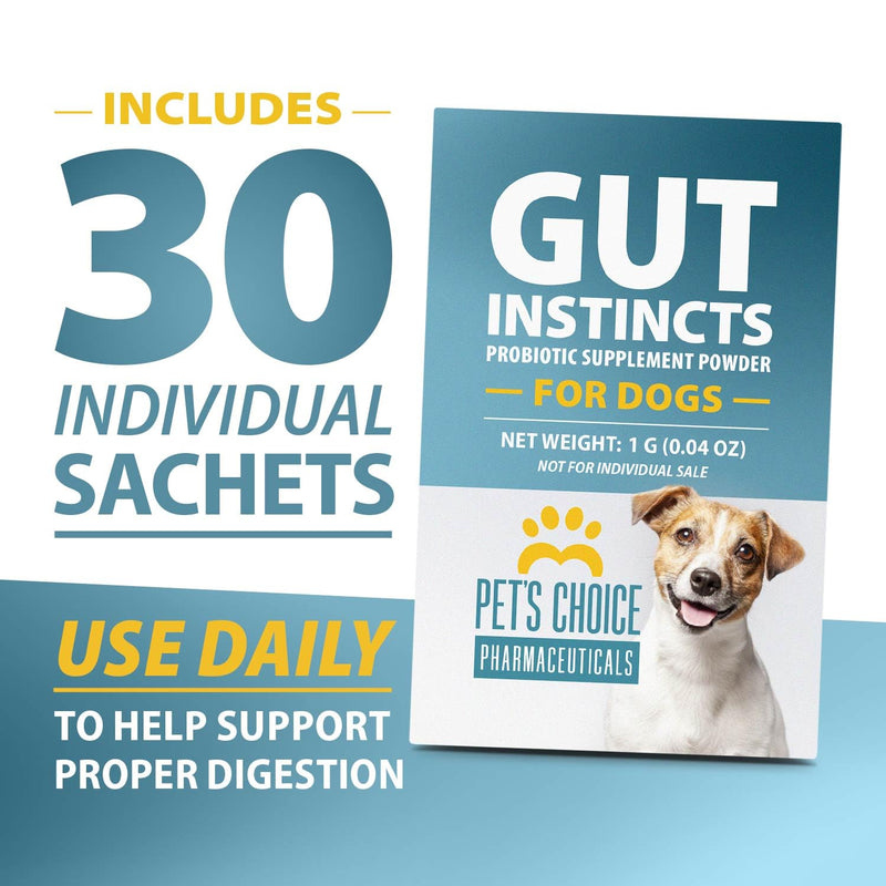 Pet's Choice Gut Instincts Probiotic Supplement Powder Packets for Dogs, 30 ct, Veterinary Formulated Dog Probiotics with Vitamins for Gut Health, Digestive Balance, Diarrhea Support, Chicken Flavor 30 count
