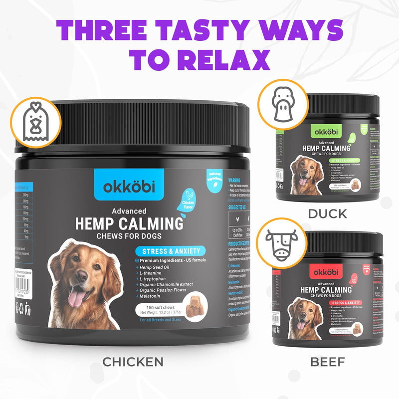 Hemp Calming Chews For Dogs Anxiety 150 pcs - Dog Anxiety Relief Chews - For stress, travel, check-up, barking or grooming - Calming Treats - Chicken