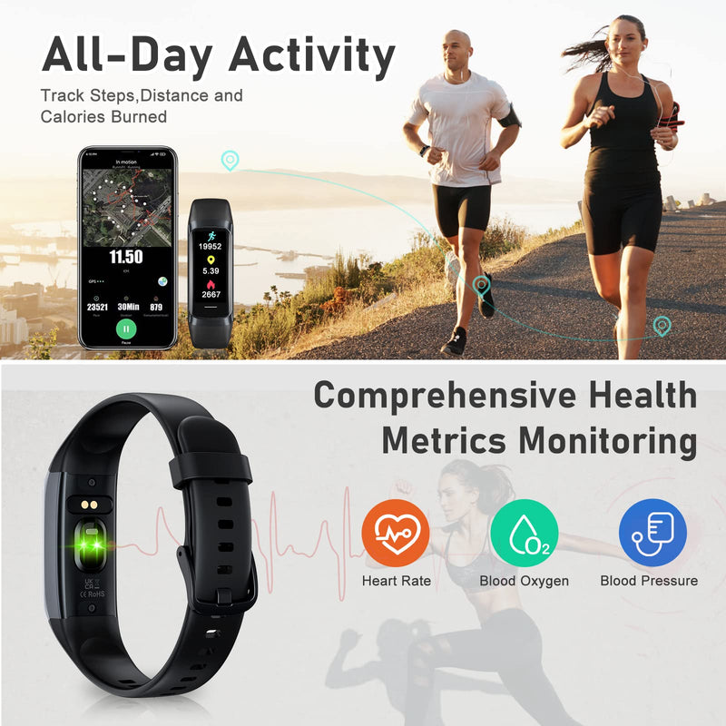 Fitness Tracker with Step Counter/Calories/Stopwatch, Activity Tracker, Health Tracker with Heart Rate Monitor, Sleep Tracker,1.10''AMOLED Touch Color Screen, Pedometer Watch for Women Men Black - BeesActive Australia