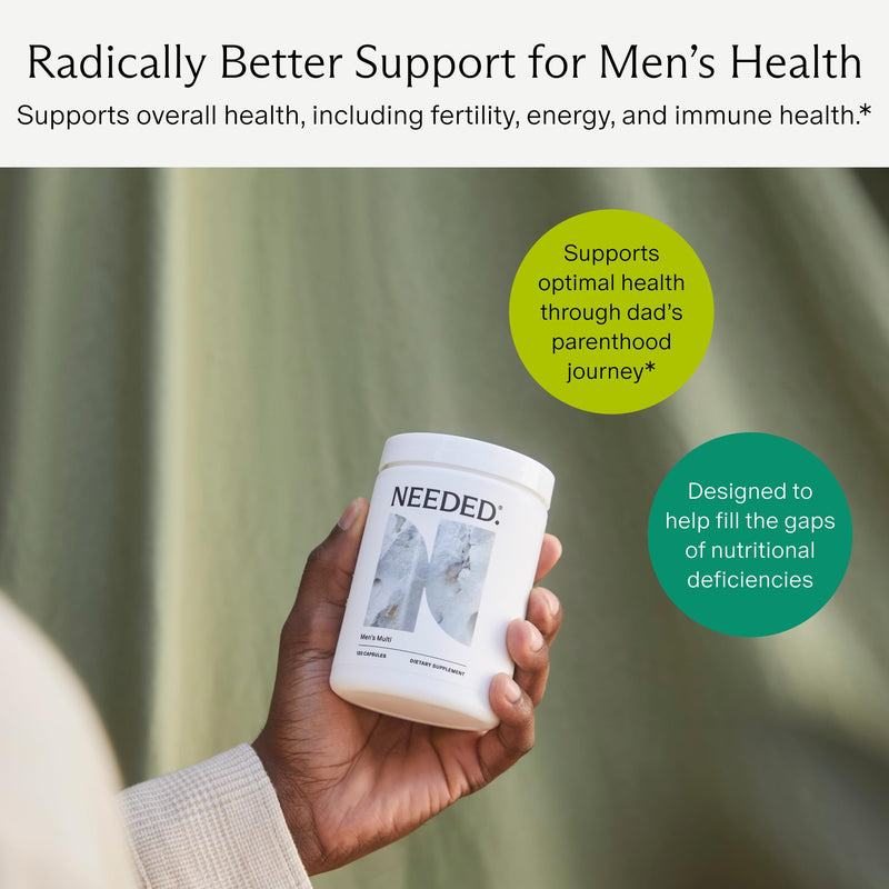 Needed. Multivitamin for Men, Men's Fertility Supplement, 30 Day Supply | 25 Optimal Nutrients For Fertility & Men's Health, Mens Multivitamin with Vitamin D3 2000IU, B12 Vitamins, 200 MCG Selenium