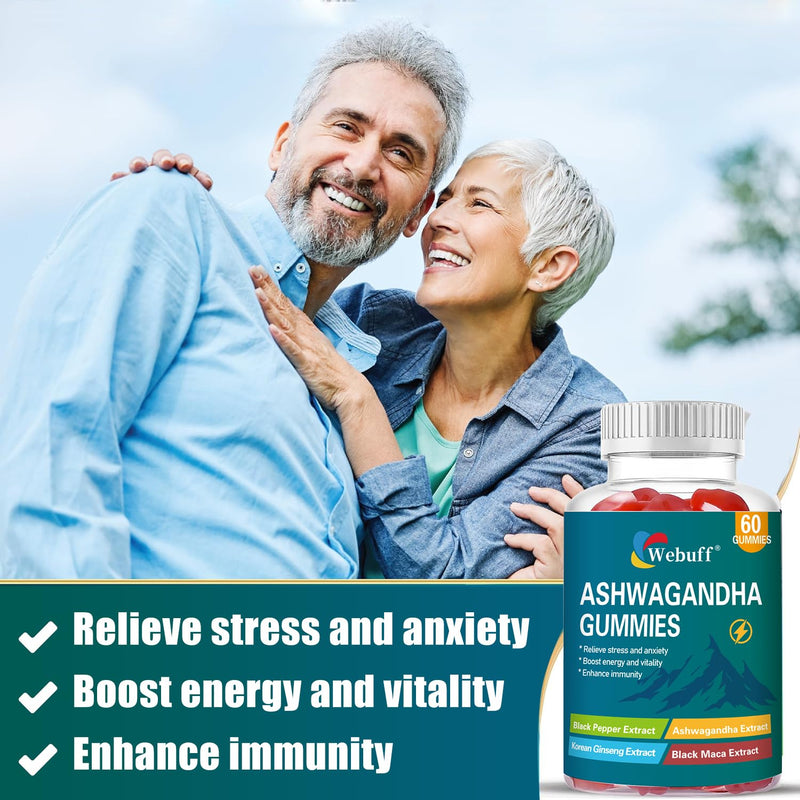 Ashwagandha Gummies with L-Theanine & Black Pepper Extract for Daily Stress Relief, Mood Support & Mental Clarity - Non-GMO, Gluten-Free, Vegan - 60 Count 60 Count (Pack of 1)