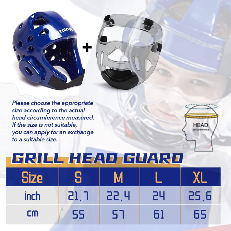 Kids Adults Karate Headgear with Face Shield, MMA Martial Arts Headgear Boxing Soft Helmet Taekwondo Sparring Head Gear blue X-Large