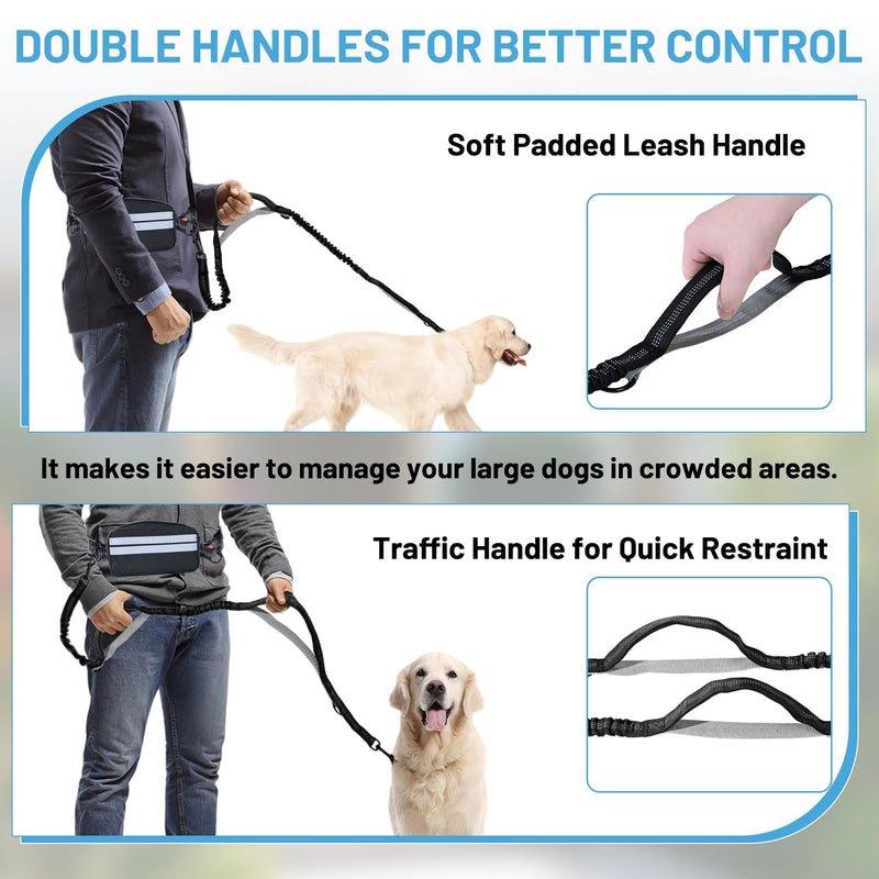Hands Free Double Dog Leash No Tangle, Waist Leash for Dog Walking, Retractable Dog Leashes for Medium and Large Breeds-Pouch & Lumbar Support, Adjustable Waist Belt, Retractable Bungee,Padded Handles - BeesActive Australia