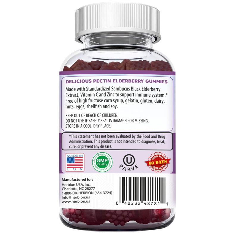 HERBION Elderberry Gummies with Vitamin C & Zinc - Healthy Immune System Support - Gluten-Free & Gelatin-Free - 60 Gummies for Adults & Children 4 Years & Above - Made in USA, 60 Count (Pack of 1) 1 Count (Pack of 1)
