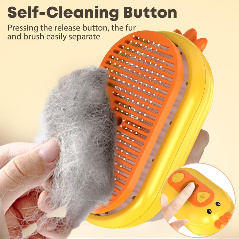 Cat Steam Brush for Shedding, Steam Brush for Cats with Release Button, 3in1 Self Cleaning Cloud Care Cat Hair Brush, Rechargeable Cat Deshedding Brush with Steam for Long & Short Haired Cats and Dogs Yellow - BeesActive Australia