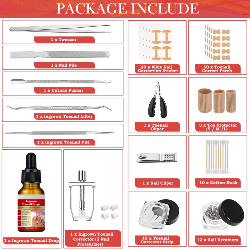 Ingrown Toenail Removal Kit, Professional Ingrown Toenail Treatment, Ingrown Toenail Tools Kit with Ingrown Toenail Corrector Drops, Toenail Clipper, Corrector Patch, Stainless Steel Pedicure Tool Set - BeesActive Australia