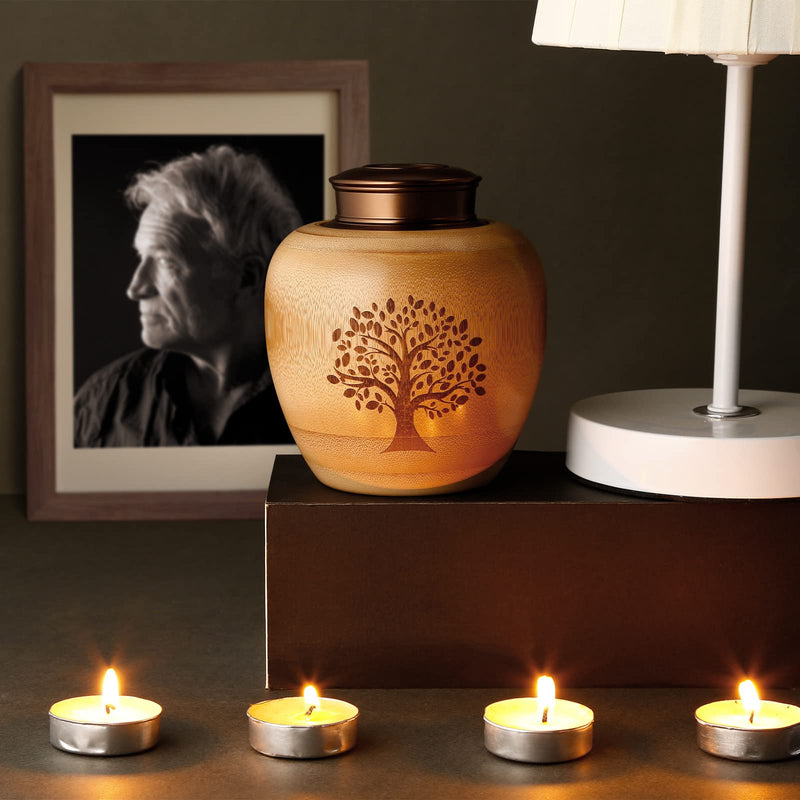 HOOMTREE Small Urns for Human or Pet Ashes Made of Bamboo, Small Keepsake Urns with Tree of Life Pattern Engraved, Small Funeral Urn for Human Ashes, Small, 1 Piece, 50 Cubic Inches - BeesActive Australia